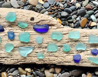 30 Shades of Blue..30 pieces of blue sea glass in a variety of shapes and sizes-pieces found on the shores of the Solway Firth in Cumbria.