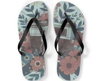 Camera Photography Floral Flip Flops