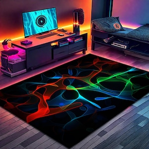 Efecto neón, alfombra con vista de neón, alfombra colorida, decoración de sala de juegos, alfombra para sala de juegos, decoración de neón, alfombra con apariencia de neón personalizada, alfombra de deportes electrónicos, alfombra de área, regalos para jugadores