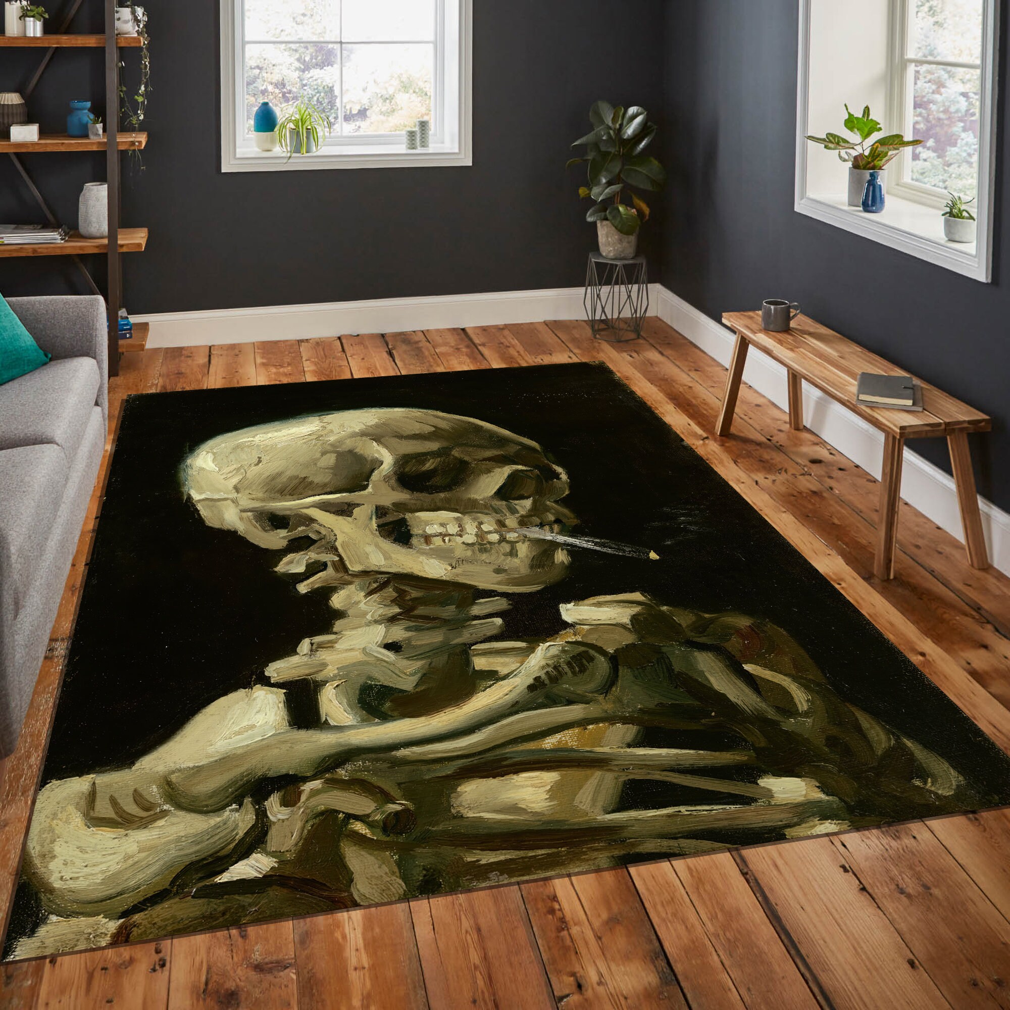 Discover Skull Rug,Skeleton Rug,Cigarette Rug,Art Rug,Minimalist Rug,Horror Decor,Gothic Rug,Fear Rug,Unique Rug,Area Rug,Boys Room Rug,Gifts For Him