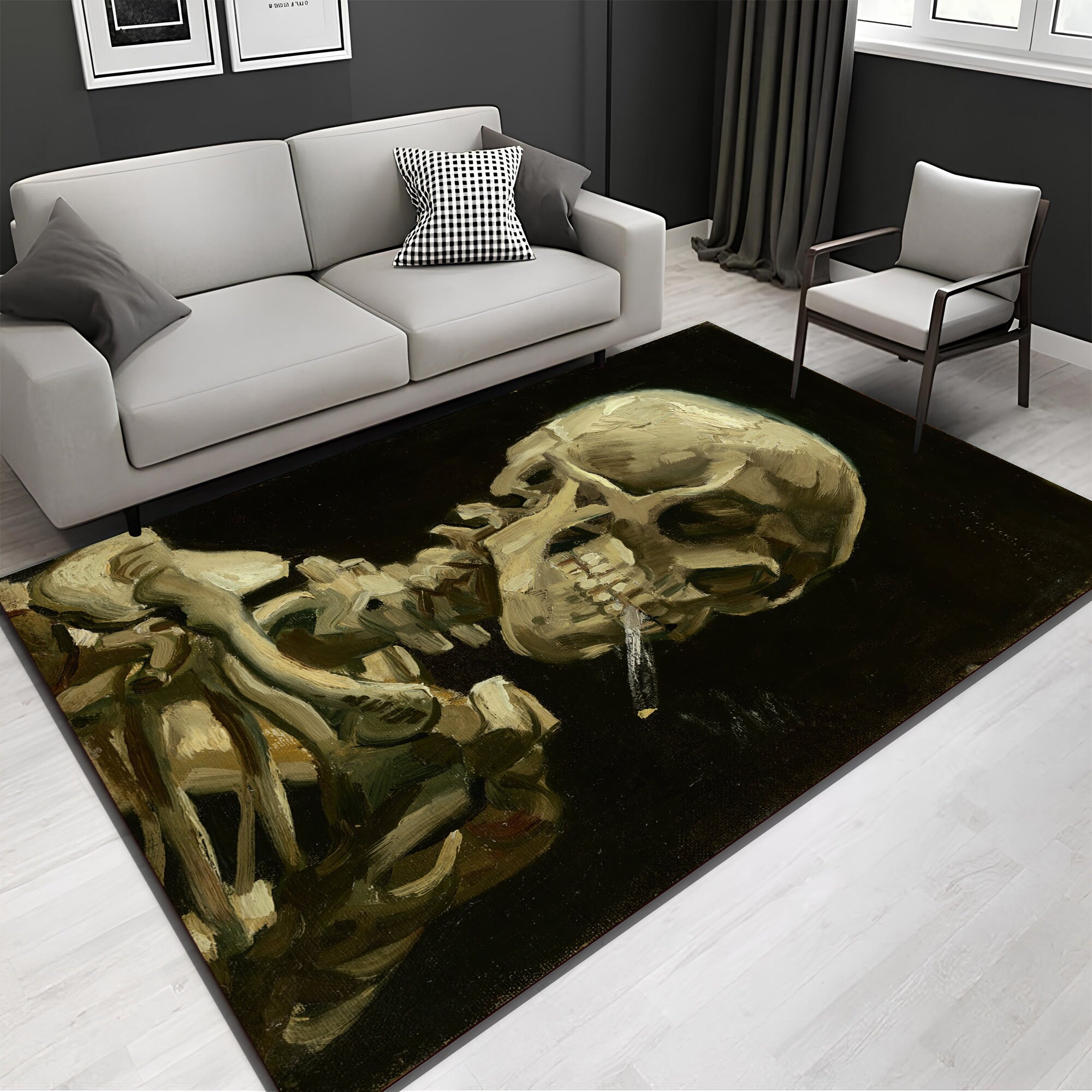 Discover Skull Rug,Skeleton Rug,Cigarette Rug,Art Rug,Minimalist Rug,Horror Decor,Gothic Rug,Fear Rug,Unique Rug,Area Rug,Boys Room Rug,Gifts For Him