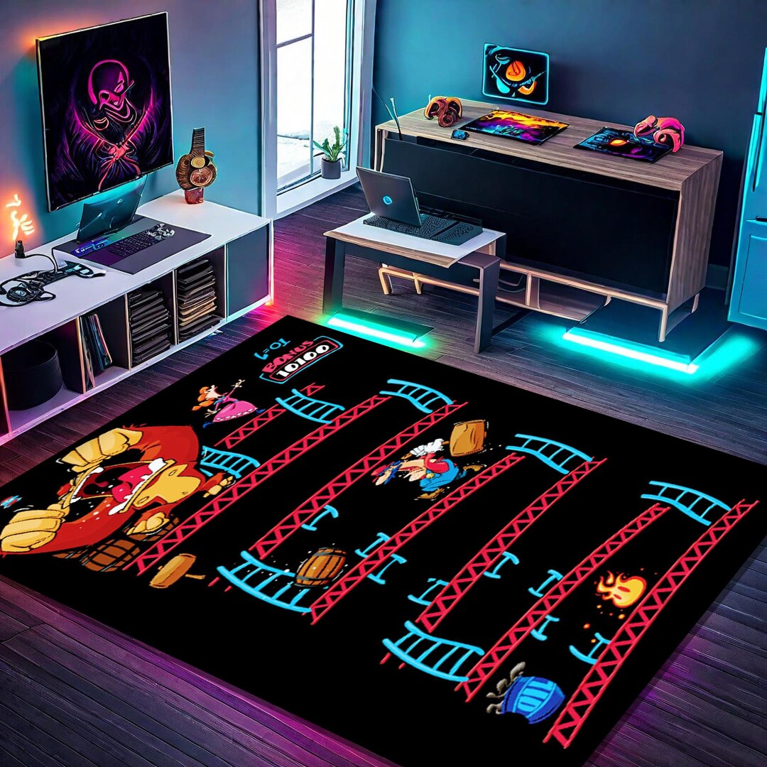 Retro Arcade Game Rug: Colorful Gaming Decor, Custom Rug - Etsy