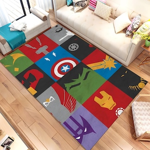 Super Hero Logos Rug,Movie Rug,Fantastic Rug,Movie Decor,Colorful Rug,Hypebeast Rug,Unique Rug,Area Rug,Kids Room Rug,Gifts For Him