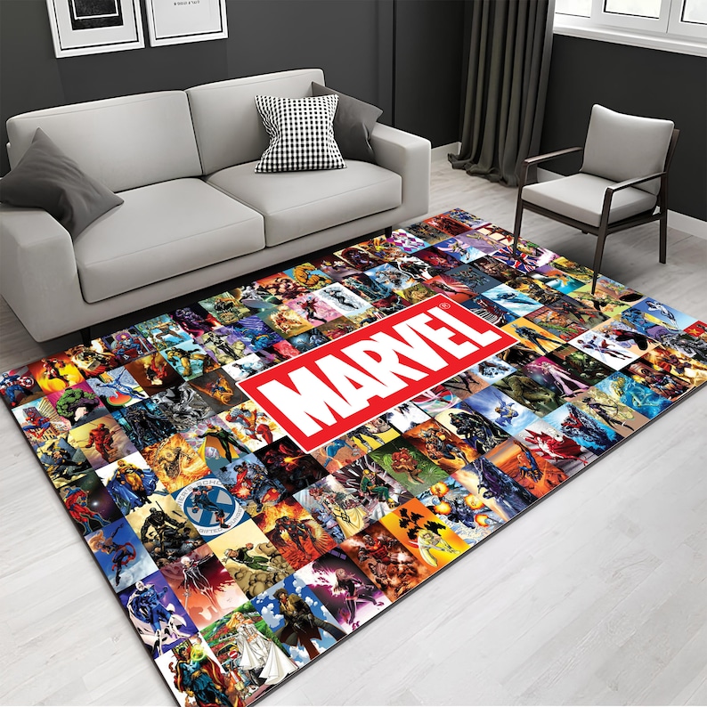 Marvel,Marvel Charaktere Teppich,Movie Teppich,Fantastischer Teppich,Movie Decor,Bunter Teppich,Hypebeast Teppich,Unikat Teppich,Kinderzimmer Teppich,Geschenk für Ihn Bild 1