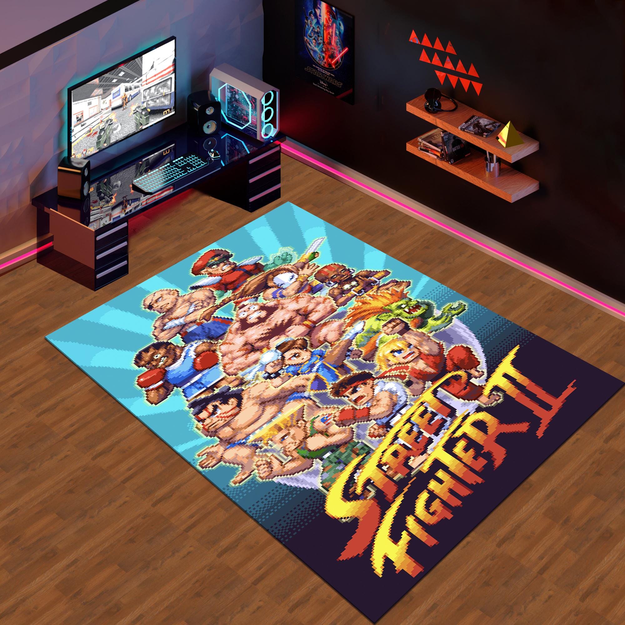Fight Game Rug, Retro Game Rug, Pixel Themed Rug, Game Rug, Gaming Rug, Colorful Rug, Game Decor, Retro Gaming, Arcade Game Rug,Gaming Gifts