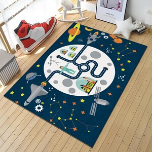 Astronaut Rug, Planets Rug, Space Rug,Blue Rug,Space Decor,Kids Room Rug,Boys Room Rug,Custom Rug,Gift for Kids,Personalized Gifts,Area Rug