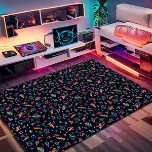 Arcade Rug,Retro Rug,Gamer Rug,Gaming Rug,Game Rug,Geometric Rug,Colorful Rug,Play Room Rug,Custom Rug,E-Sport Rug,Area Rug,Gaming Gifts