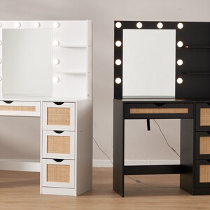 Tocador de maquillaje grande con luces, 3 modos de iluminación, mesa de  tocador moderna con espejo y 12 bombillas, mesa de maquillaje blanca con