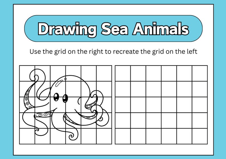 Sea Animal Grid Drawing image 1