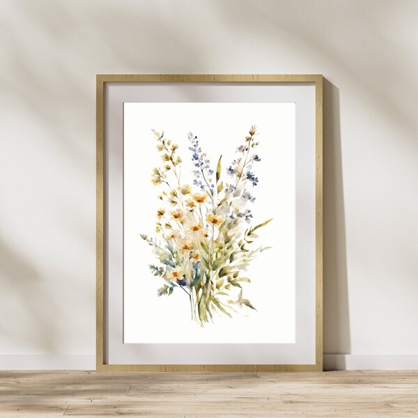 Wild Bloemen Poster, Neutrale Kleuren Muurdeco, Woonkamer Kunst, Bloemen Poster