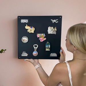 Magnetic souvenir board, travel magnet board, metal magnet display, wall magnet organizer, travel agent gift, metal notice board