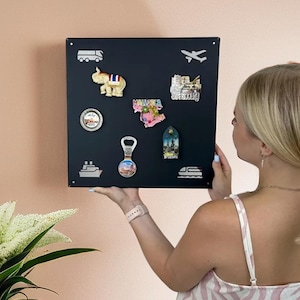 Memory magnet board, travel magnetic pin board, wall souvenir display, world traveler gift, wall magnet organizer, housewarming gift
