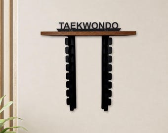 Martial arts belt display rack, personalized taekwondo holder, karate belts wall mount display