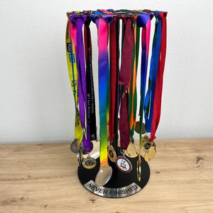 Soccer medal hanger, metal medal holder, custom sports medal hanger, ribbon display, soccer team gift, trophy display, sports room decor