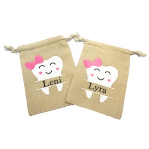 Tooth Fairy With Bow Personalised Name Bag With Optional Tooth Fairy Key