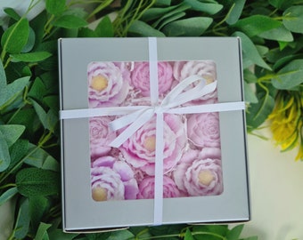 Bereit als Geschenk, dekorative Seife, Blumenseife, dekorative Seife in einer Schachtel, Seife in einer Schachtel, Badezimmerdekoration, Seifenblumen-Set