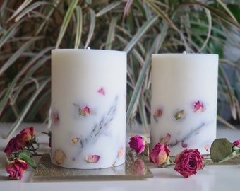 Handgemachte Sojawachs Kerzen Set, getrocknete Rose Botanisches Dekor