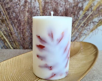 Candela di cera di soia fatta a mano con fiori secchi: vegana, botanica, per la casa, decorativa, ecologica, a pilastro