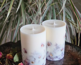 Handgemachte Rose Petal Soja Kerzen Set, botanische Wohnkultur