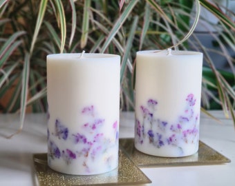 Set di candele botaniche: candele artigianali in cera di soia con fiori secchi, idea regalo.
