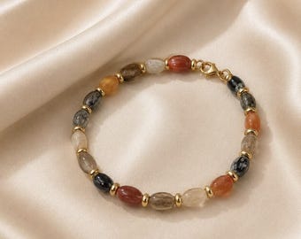 Multicolored natural stone beaded bracelet - boho chic jewelry.