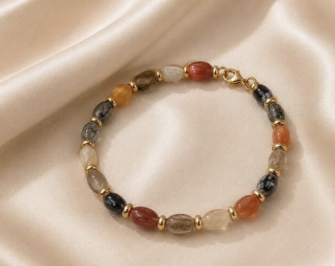 Multicolored natural stone beaded bracelet - boho chic jewelry.