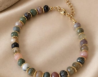 18K Gold Plated Green Agate Bead Bracelet | Boho Chic Necklace | Women's Jewelry | Luminous Necklace