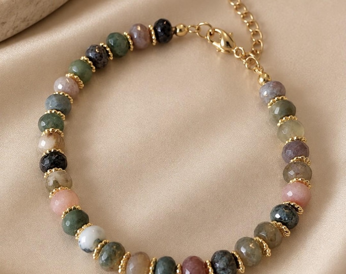 18K Gold Plated Green Agate Bead Bracelet | Boho Chic Necklace | Women's Jewelry | Luminous Necklace