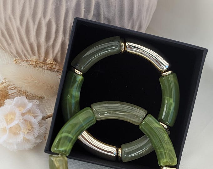 Resin Bracelet Duo – Chic Boho Elastic Bracelets – Elegant Women's Jewelry - Women's Gift