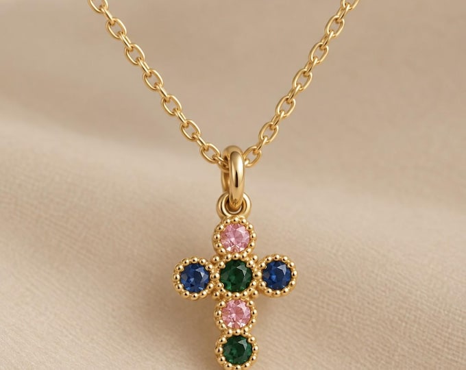 Minimalist "religious cross" necklace with a delicate chain, perfect as a bridesmaid gift. Stainless steel necklace with a genuine gold-plated cross.