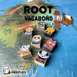 Root Vagabond Meeple Stickers – 18 Laminated Labels Marauder Game Fan-Made Upgrade Hand-Drawn Board Game Accessory