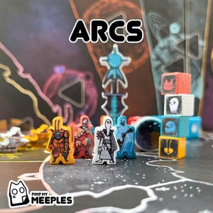 ARCS Meeple Stickers – 232 Laminated Labels for Base Game Fan-Made Upgrade Hand-Drawn Board Game Accessory