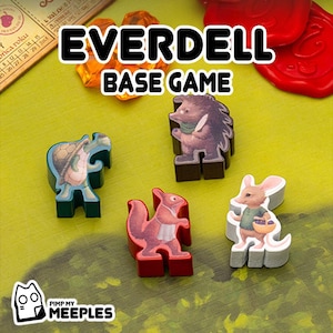 Everdell Base + Rugwort Meeple Stickers – Laminated Fan-Made Labels Board Game Upgrade Hand-Drawn Art
