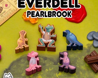 Everdell Pearlbrook Meeple Stickers – 66 Laminated Double-Sided Fan-Made Labels Board Game Upgrade Hand-Drawn Art