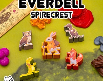Everdell Spirecrest  Meeple Stickers – 102 Laminated Double-Sided Fan-Made Labels Board Game Upgrade Hand-Drawn Art