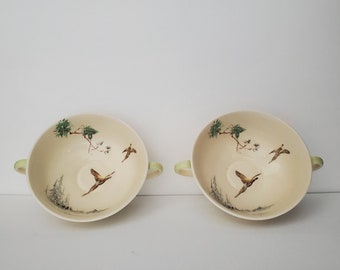 Pair of Vintage Royal Doulton 'The Coppice' Soup Bowls Pheasant Motif