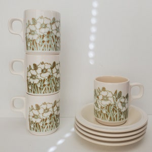 Set of Four Hornsea Fleur Espresso Cups and Saucers