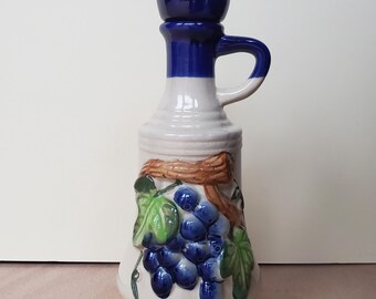 Vintage Oil or Vinegar Decanter with Blue 3D Grape Motif