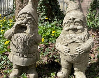 Paar Gnome-Steinstatuen | Gartendekoration, Outdoor-Dekoration, Mann, Skulptur, Zwerg, mythischer Kobold, Halbling, Elfe, Gartenfigur