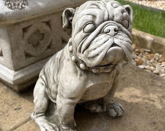 Steinstatue der britischen englischen Bulldogge | Bully Welpe Hund Haustier Zuhause Outdoor Garten Ornament Dekoration Skulptur Mops Frenchie Welpe Bullie Geschenk