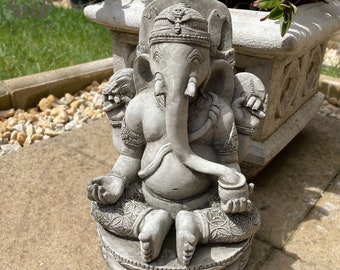 Oriental Ganesh Stone Garden Statue | Decoration Asian Elephant God Outdoor Zen Meditating Meditation Room Buddha Outdoor Ornament Gift