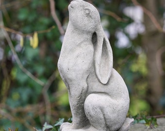 Gazing Hare Bunny Rabbit Stone Statue | Animal Hare Outdoor Decoration Garden Ornament British Decor