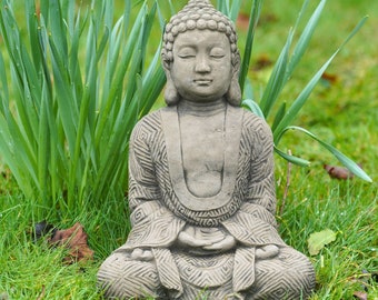 Karma Buddha Stone Statue | Oriental Monk Zen Garden Outdoor Decoration Ornament