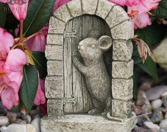 Mouse Door Stone Statue | Garden Outdoor Home Tree Animal Decoration Ornament