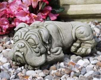 Aufstellen einer Steinstatue der britischen Bulldogge | Englischer Bully Welpe Hund Haustier Zuhause Outdoor Garten Ornament Dekoration Welpe Bullie Geschenk