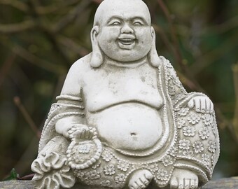 Laughing Buddha Stone Statue | Monk Oriental Zen Garden Outdoor Decoration Ornament