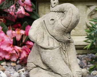 Elephant Stone Statue Trunk Up | Outdoor Garden Ornament African Trunk Down Animal Decoration British Gift