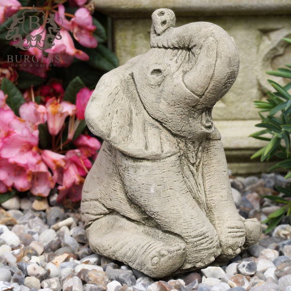 Elephant Stone Statue Trunk Up | Outdoor Garden Ornament African Trunk Down Animal Decoration British Gift