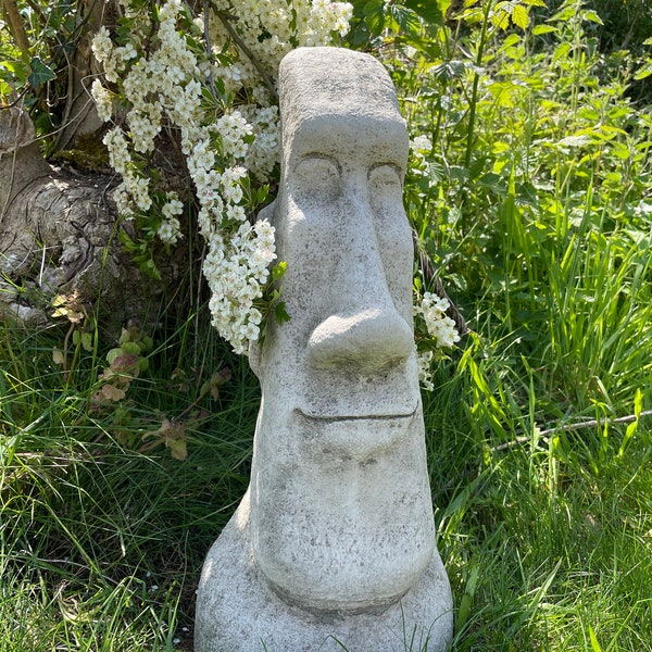 Große Osterinsel Moai Kopf Büste Stein Statue | Hohe dekorative Gartenverzierung Aufrechte Außenskulptur geschnitzte menschliche Figur