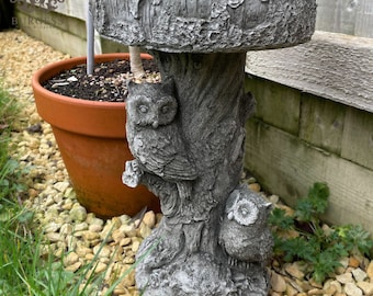 Schleiereule Vogeltränke Steinstatue | Outdoor-Garten-Futterstation, Tierbeobachtung, Wildtier-Ornament, Dekoration, Skulptur, Waldbaum